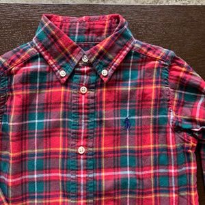 RALPH LAUREN 2T long sleeve button down red & green plaid shirt toddler kids